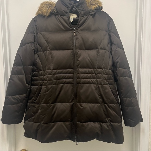 St. John's Bay Jackets & Blazers - St.John’s Bay Black Olive Quilted Coat with Faux Fur Hood